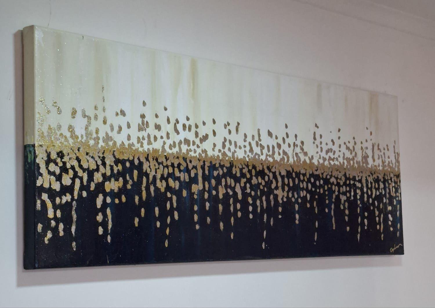 Cuadro Decorativo Lluvia de Oro Técnica Mixta con Relieve 40x110 cm GiuArts-3