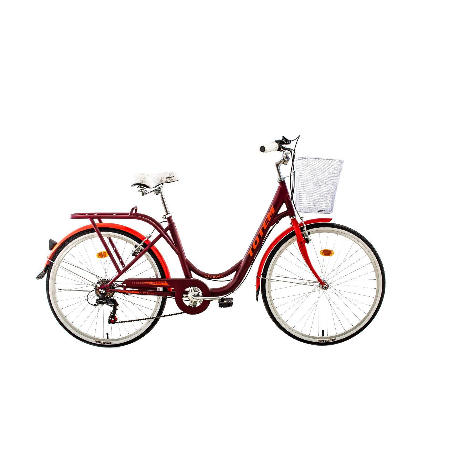 BICICLETA TOTEM CITY DAMA ARO 26 BURDEO CON ROJO-0