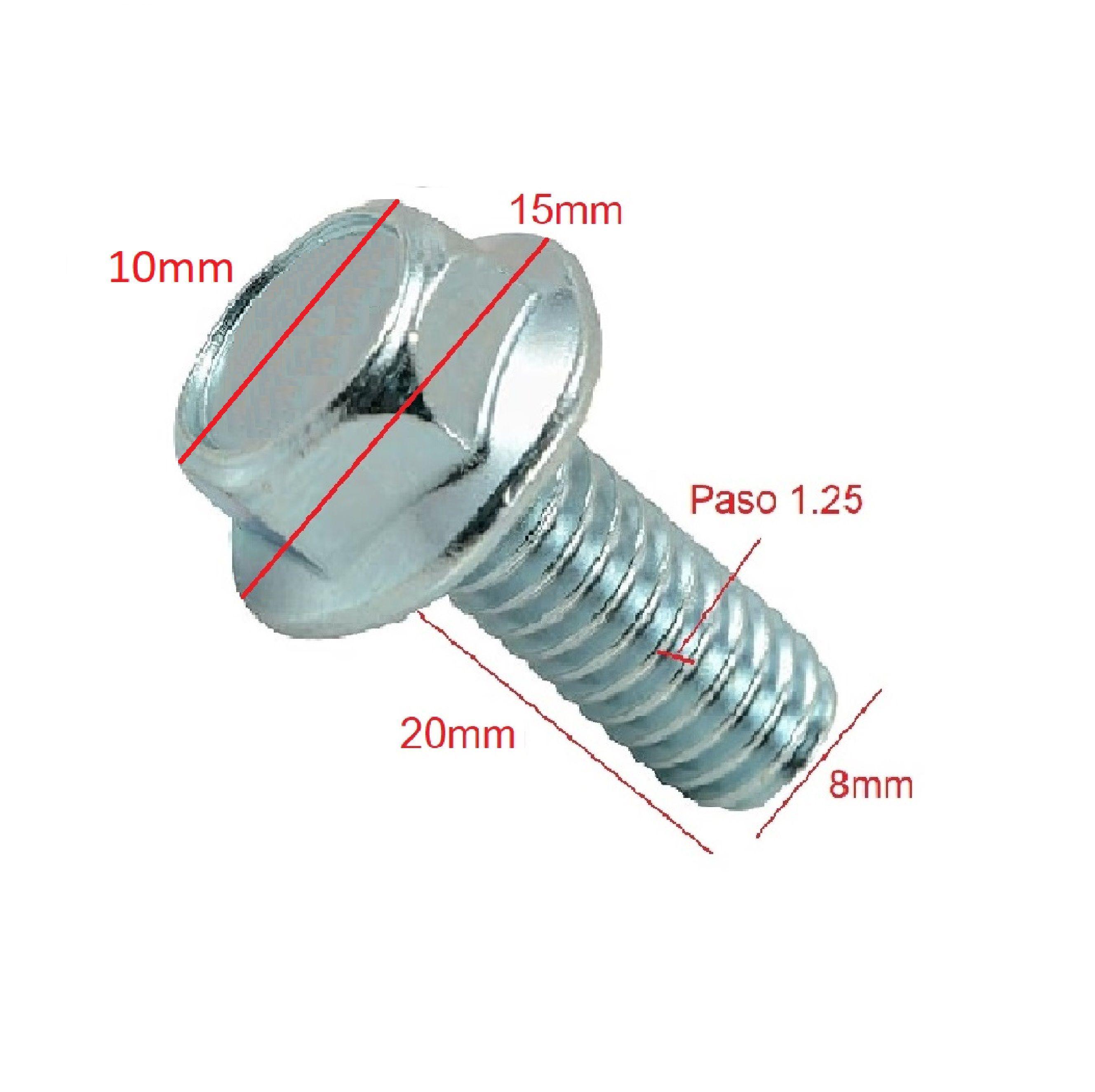 Pernos Brida Hexagonal M8x20mm Paso 1.25 Zincado x 10 Unid. -2