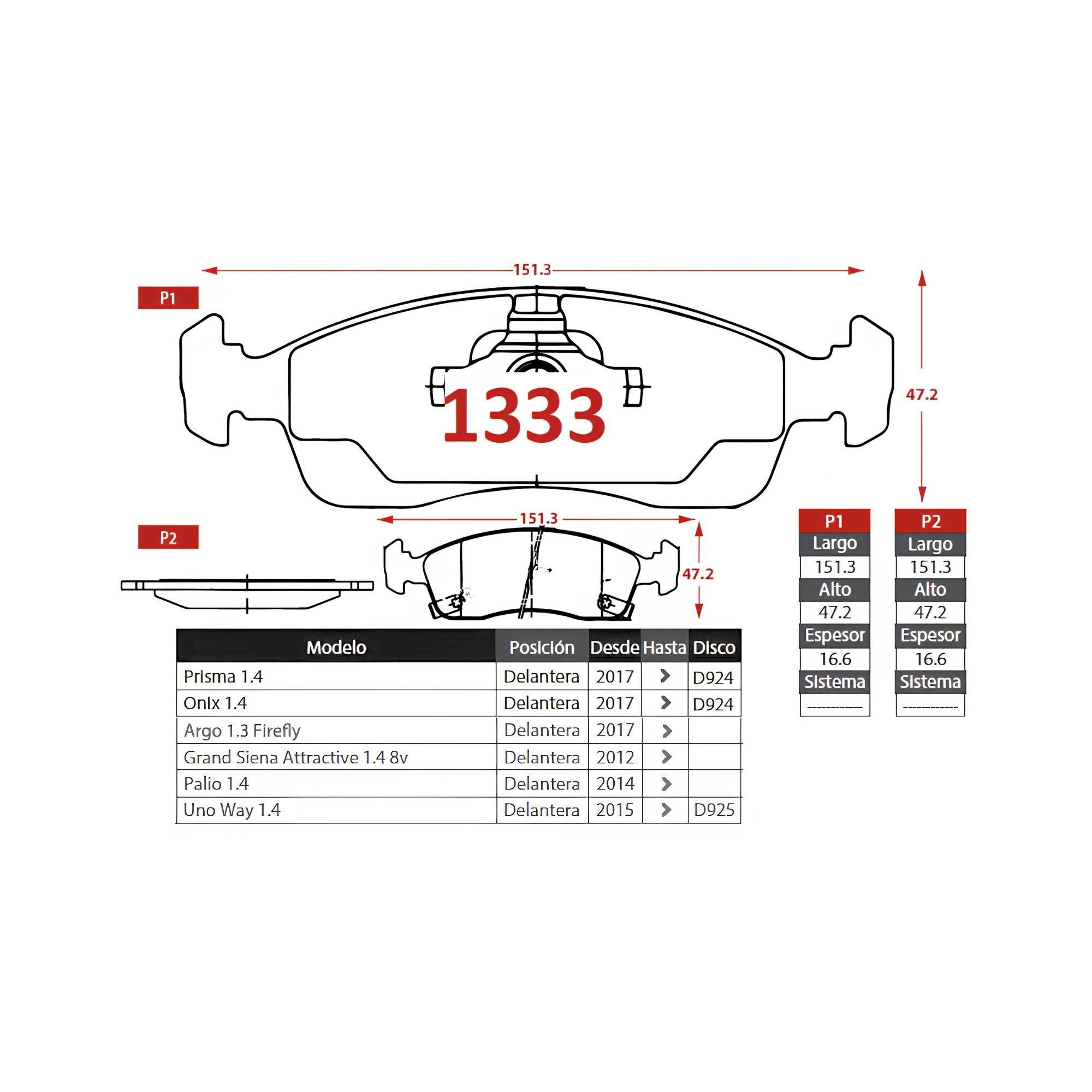 Pastillas de freno Delanteras Fiat Palio 1.4 2014-2020 Senfineco Alemanas-1