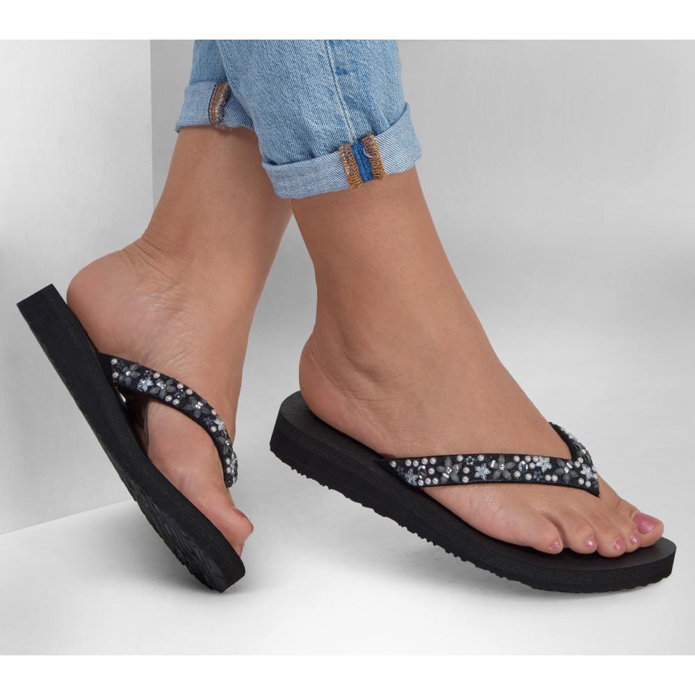 Sandalia Mujer Meditation Dancing Daisy Negro Skechers-1