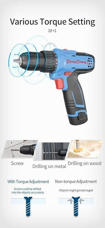 TALADRO ATORNILLADOR INALAMBRICO 10.8V INCLUYE 2 BATERIA 2.0AH DONGCHENG-2