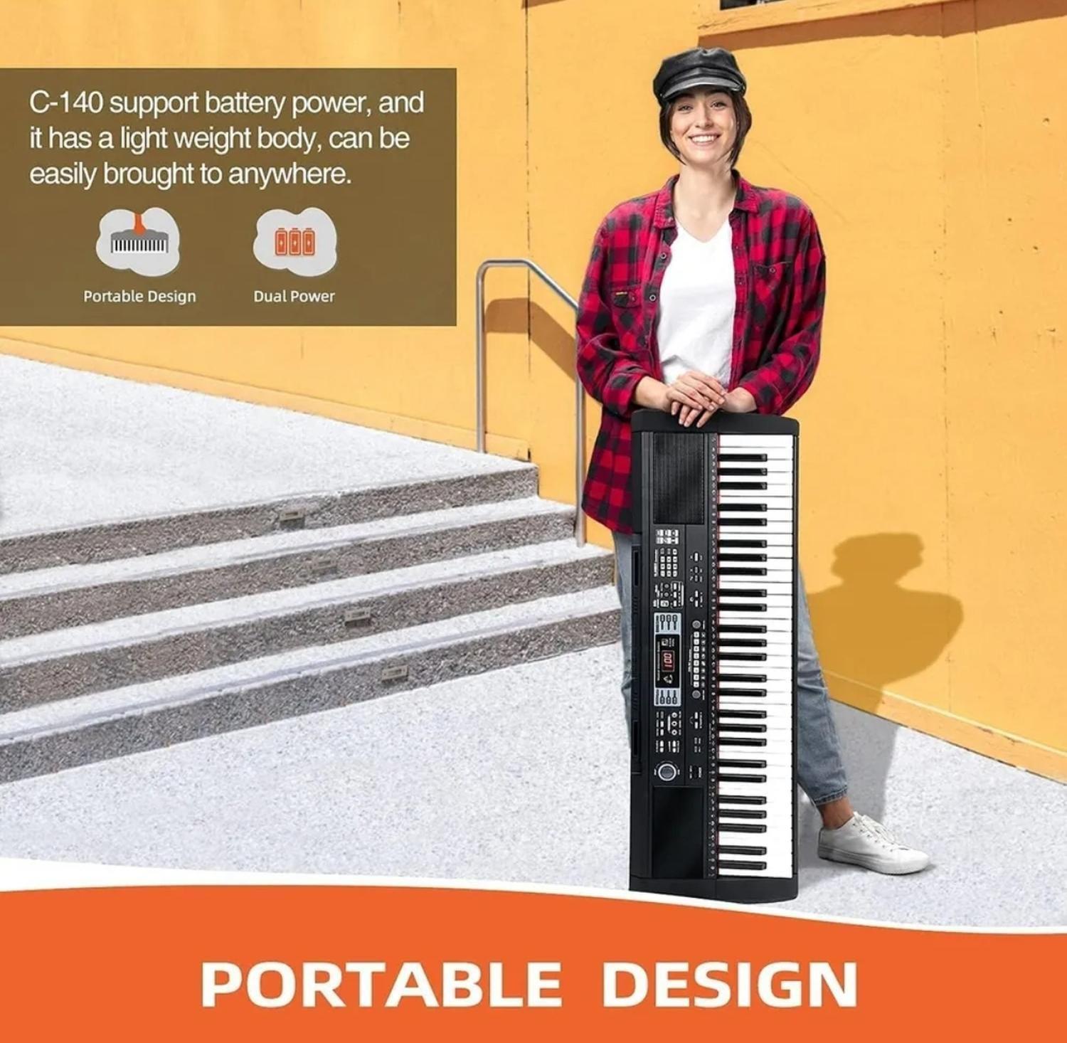 Piano Musical 61 Teclas Con Microfono Teclado Con Pantalla LCD-2