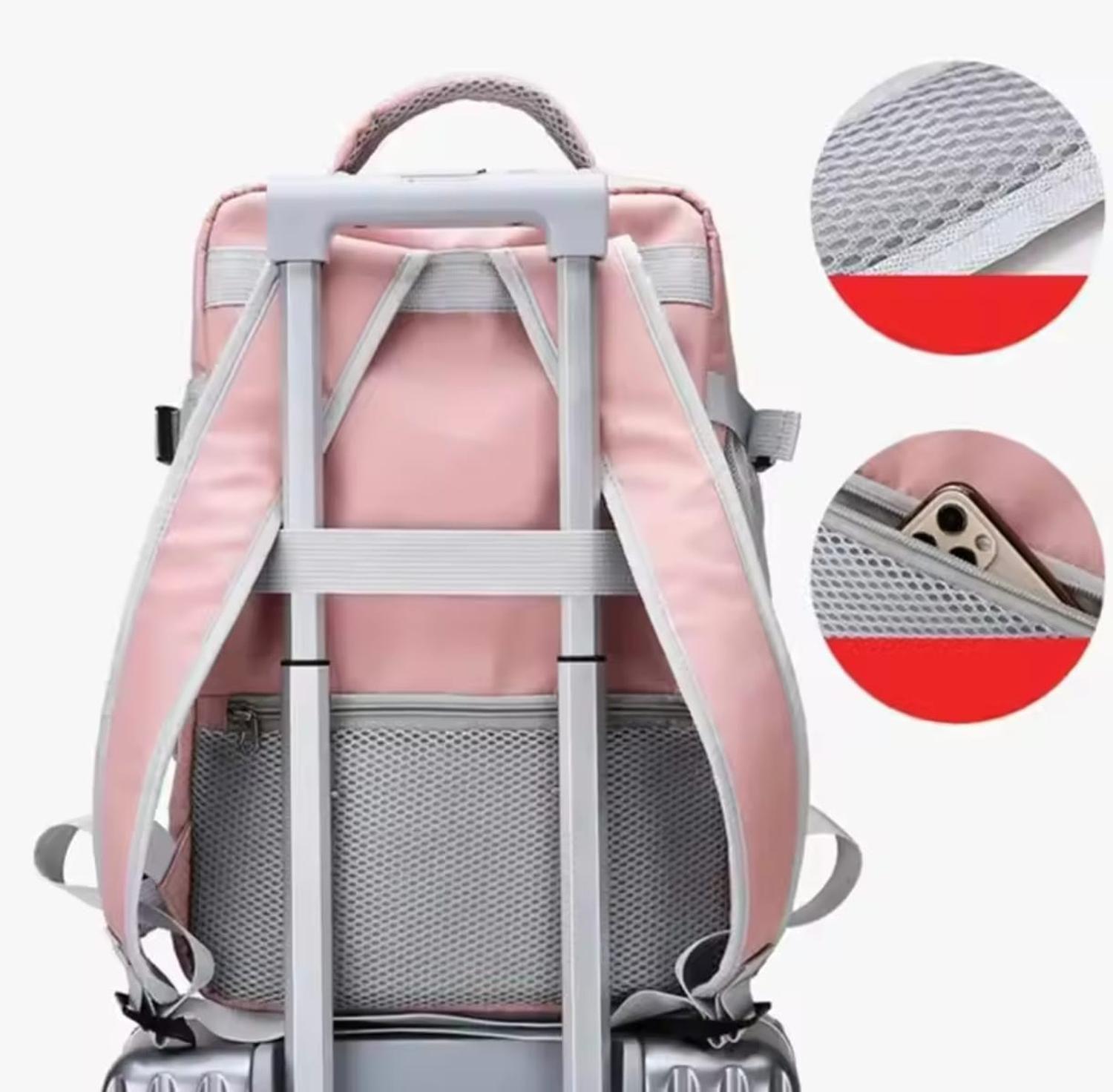 Mochila Para Viaje Multifuncional Con Espacio Para Zapatos Rosa-4
