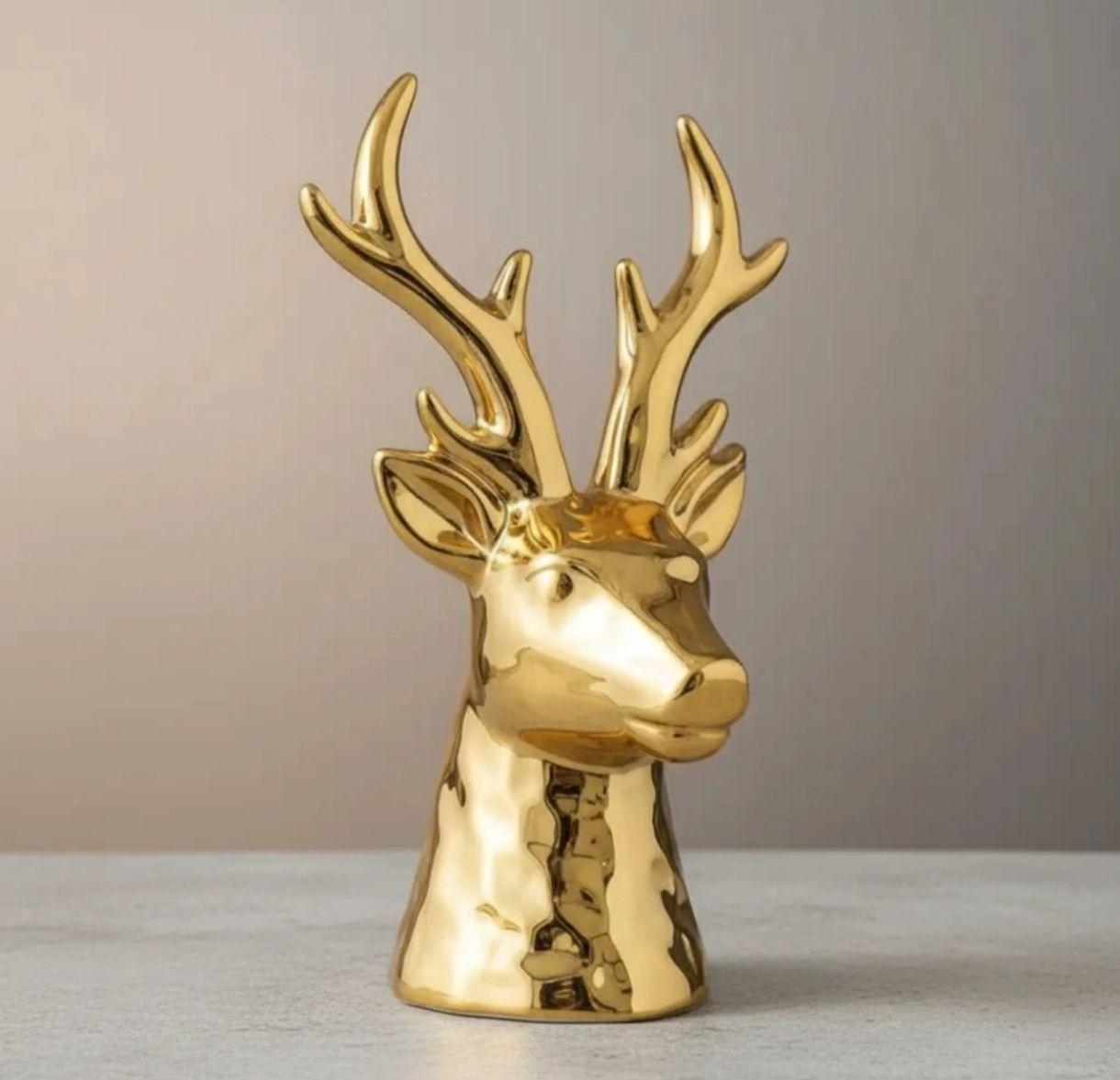 Cabeza De Ciervo Dorado Decorativa en Cer mica Figura Elegante Para Hogar Y Oficina-0