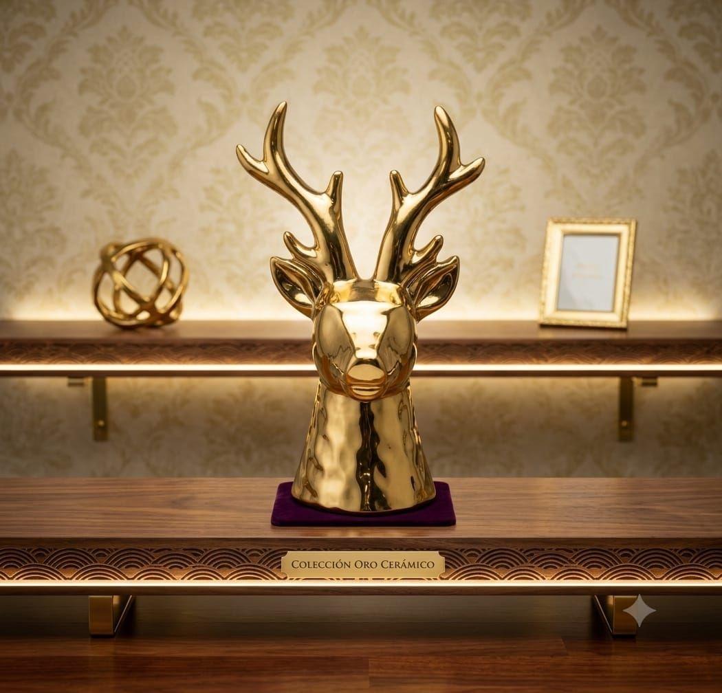 Cabeza De Ciervo Dorado Decorativa en Cer mica Figura Elegante Para Hogar Y Oficina-2