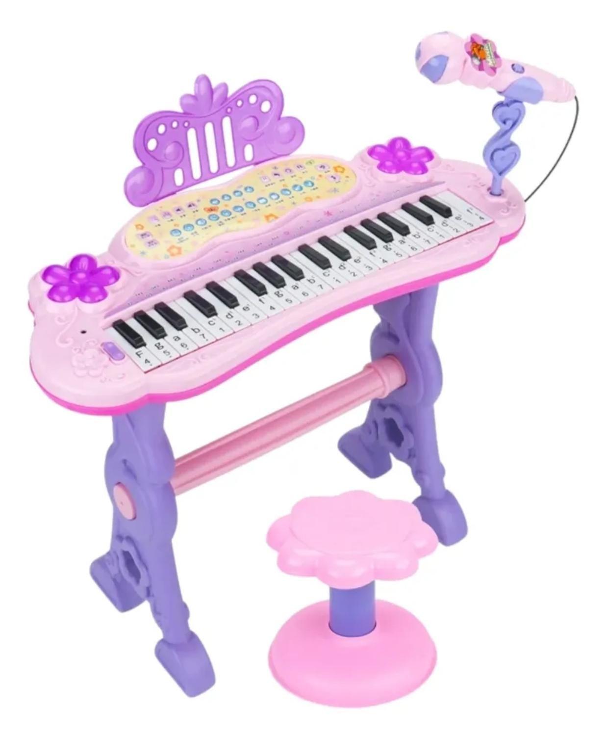 Teclado Piano Musical Con Microfono Y Silla Para Niños Con Luces Y Sonido-0