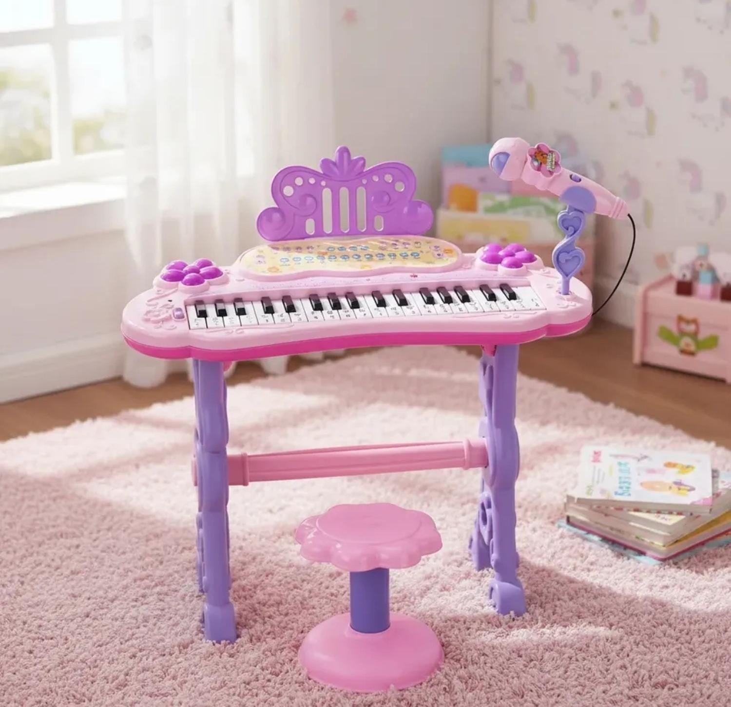 Teclado Piano Musical Con Microfono Y Silla Para Niños Con Luces Y Sonido-1