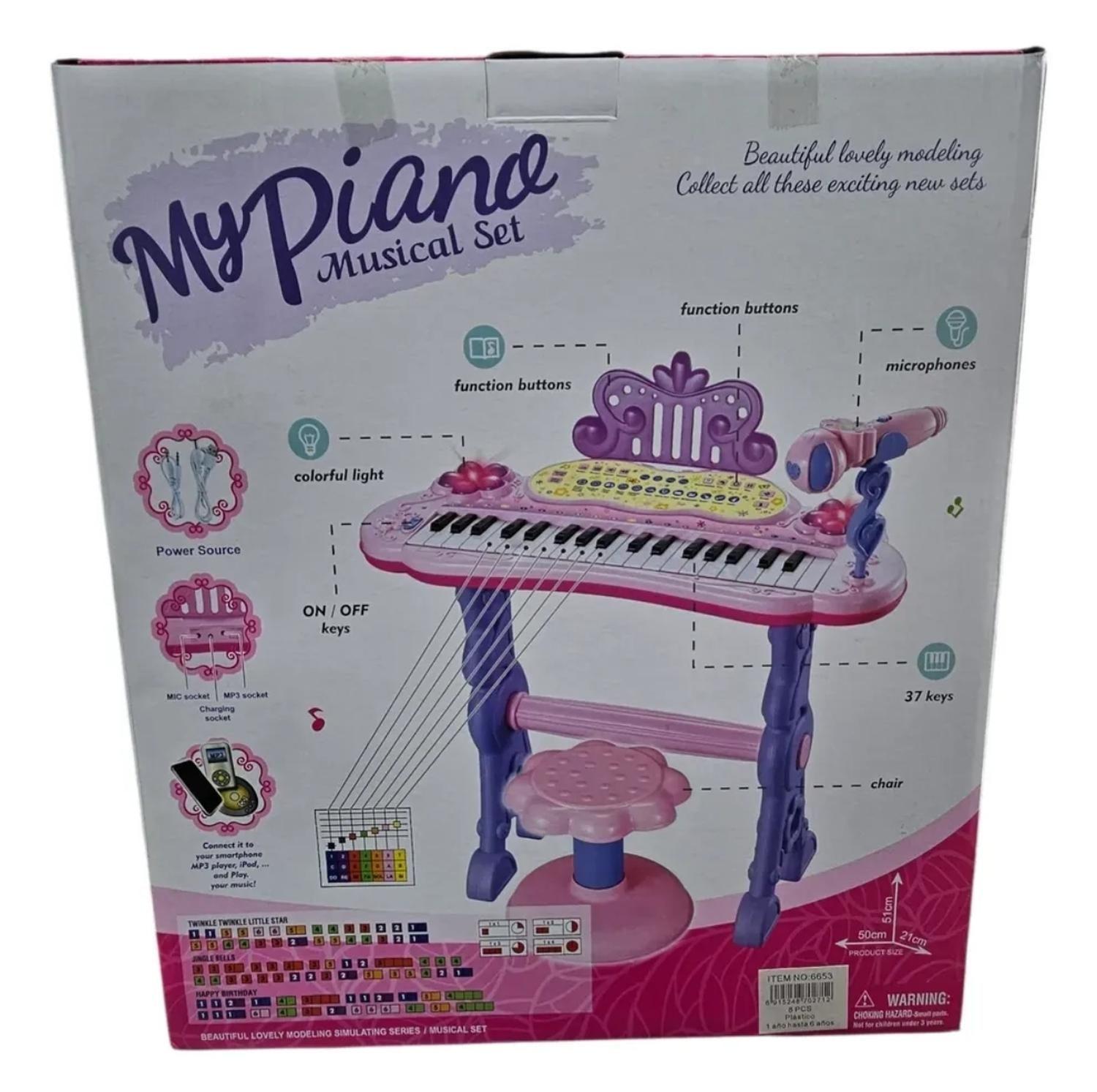 Teclado Piano Musical Con Microfono Y Silla Para Niños Con Luces Y Sonido-4