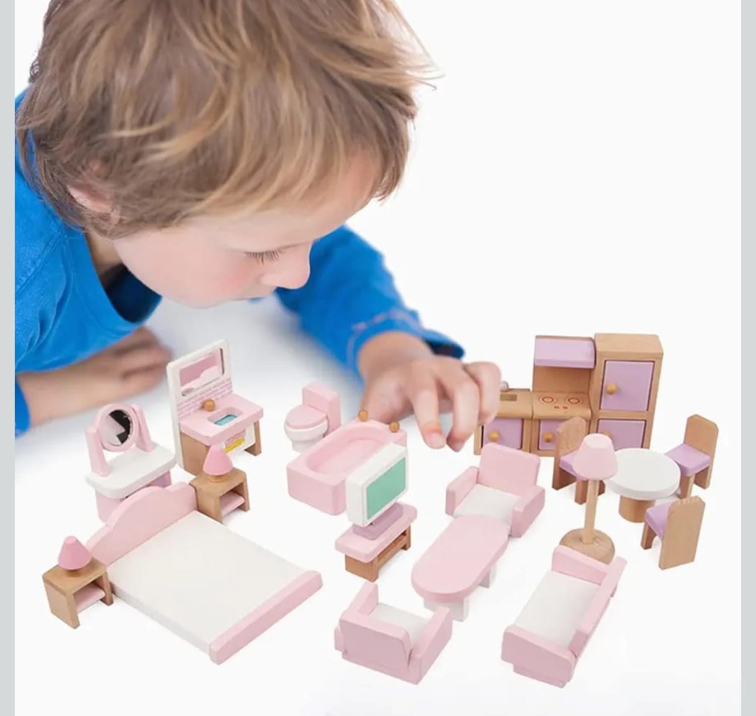 Mini Set De Muebles De Madera Para Muñecas 22 Piezas-2