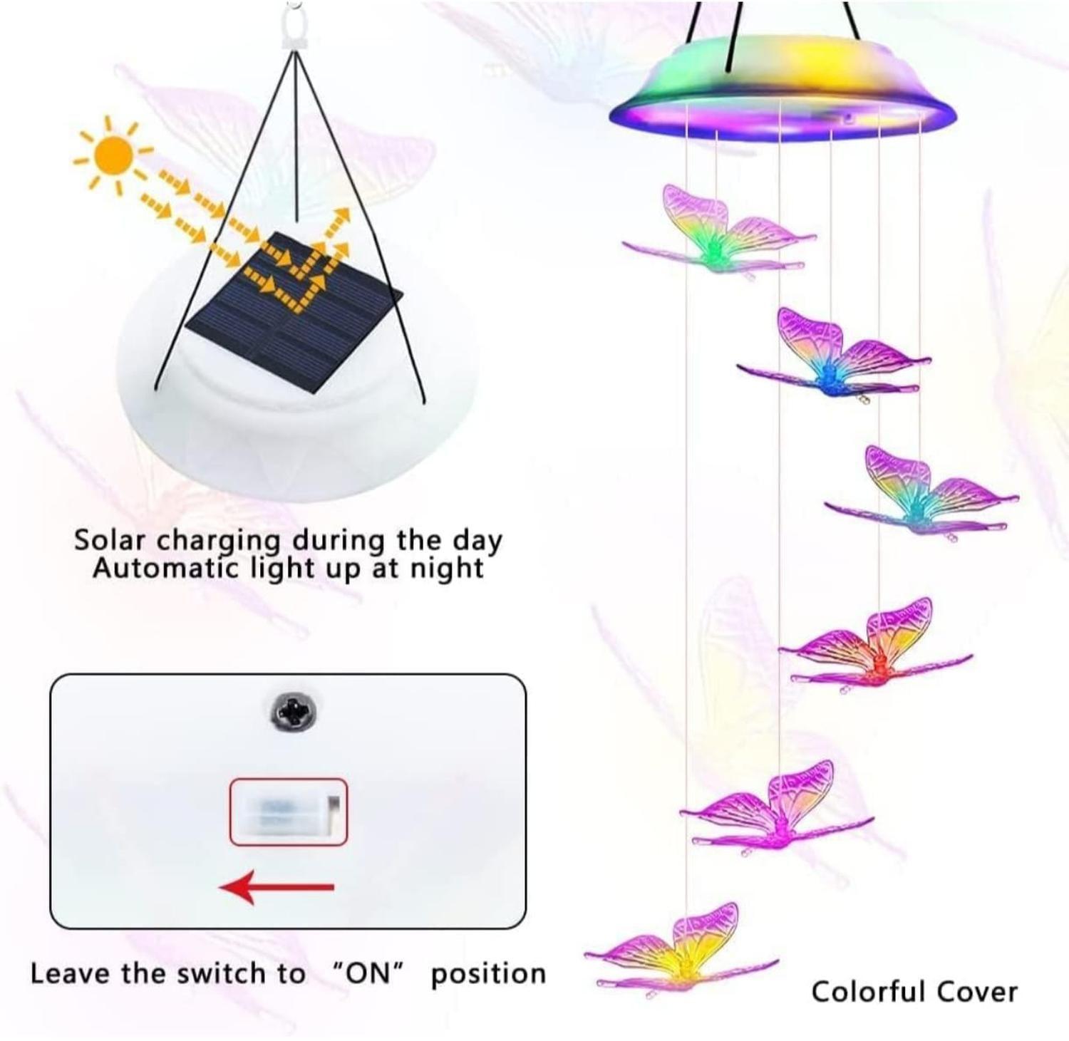 Colgante Luces Solar Mariposa Campanilla De Viento-3