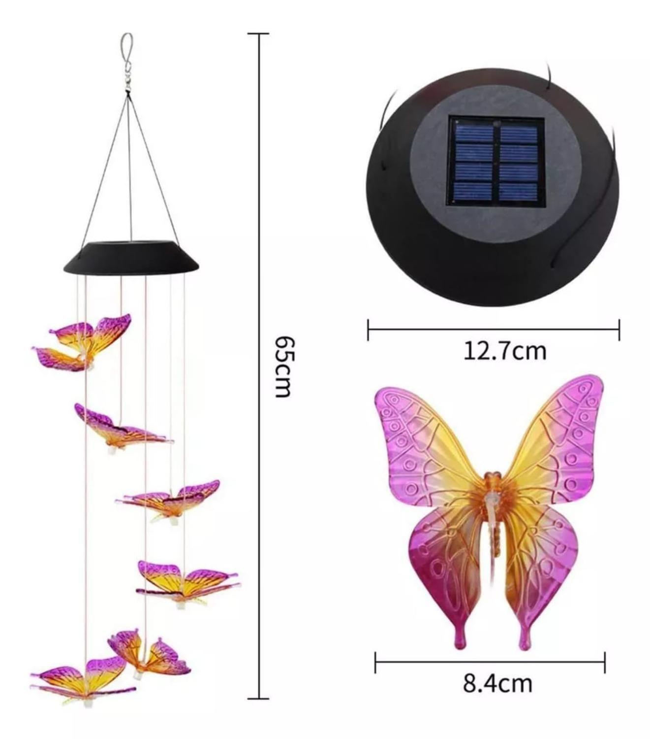 Colgante Luces Solar Mariposa Campanilla De Viento-4