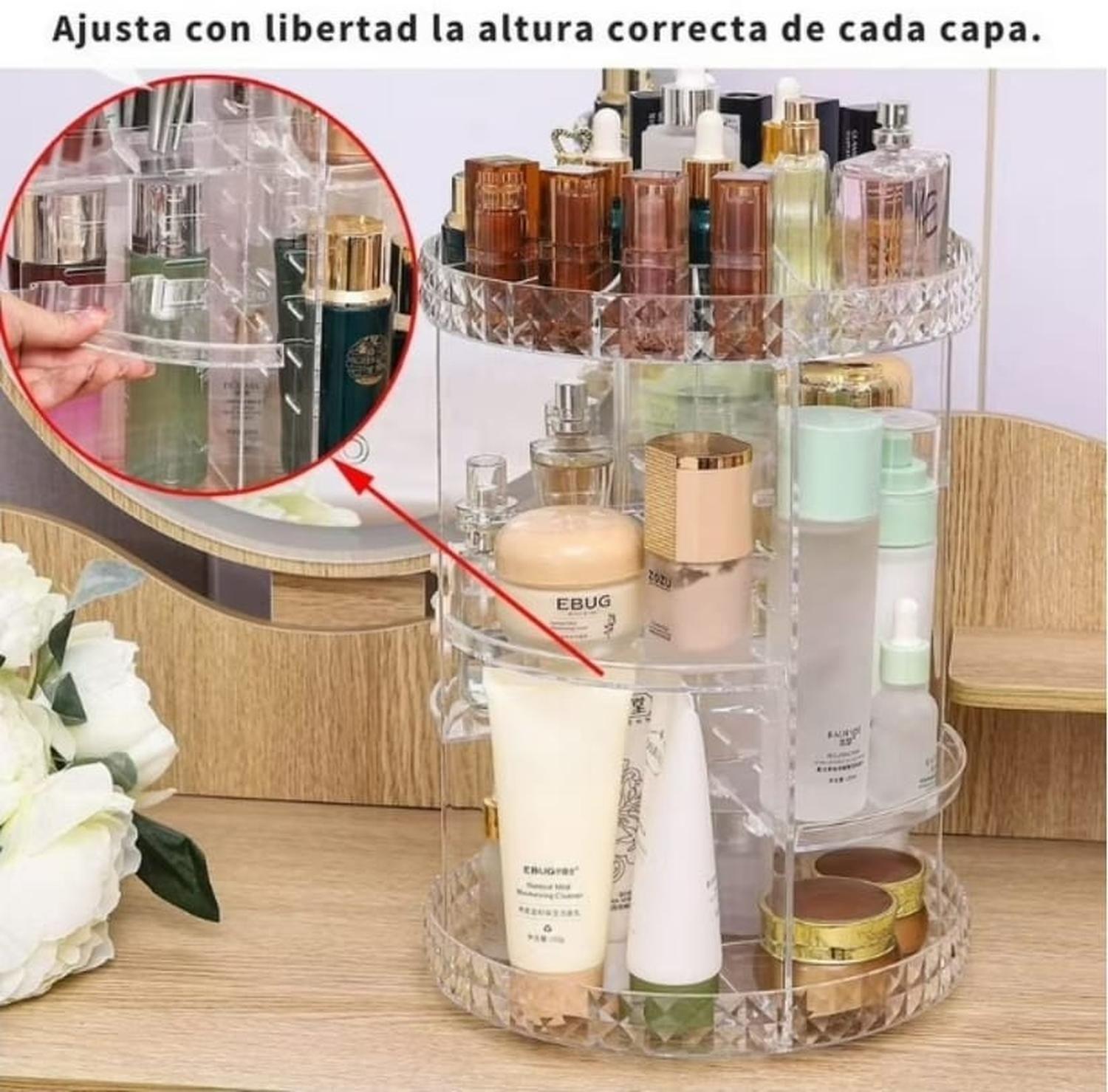 Organizador De Maquillaje Giratorio 360º Acrilico Transparente Ajustable-2