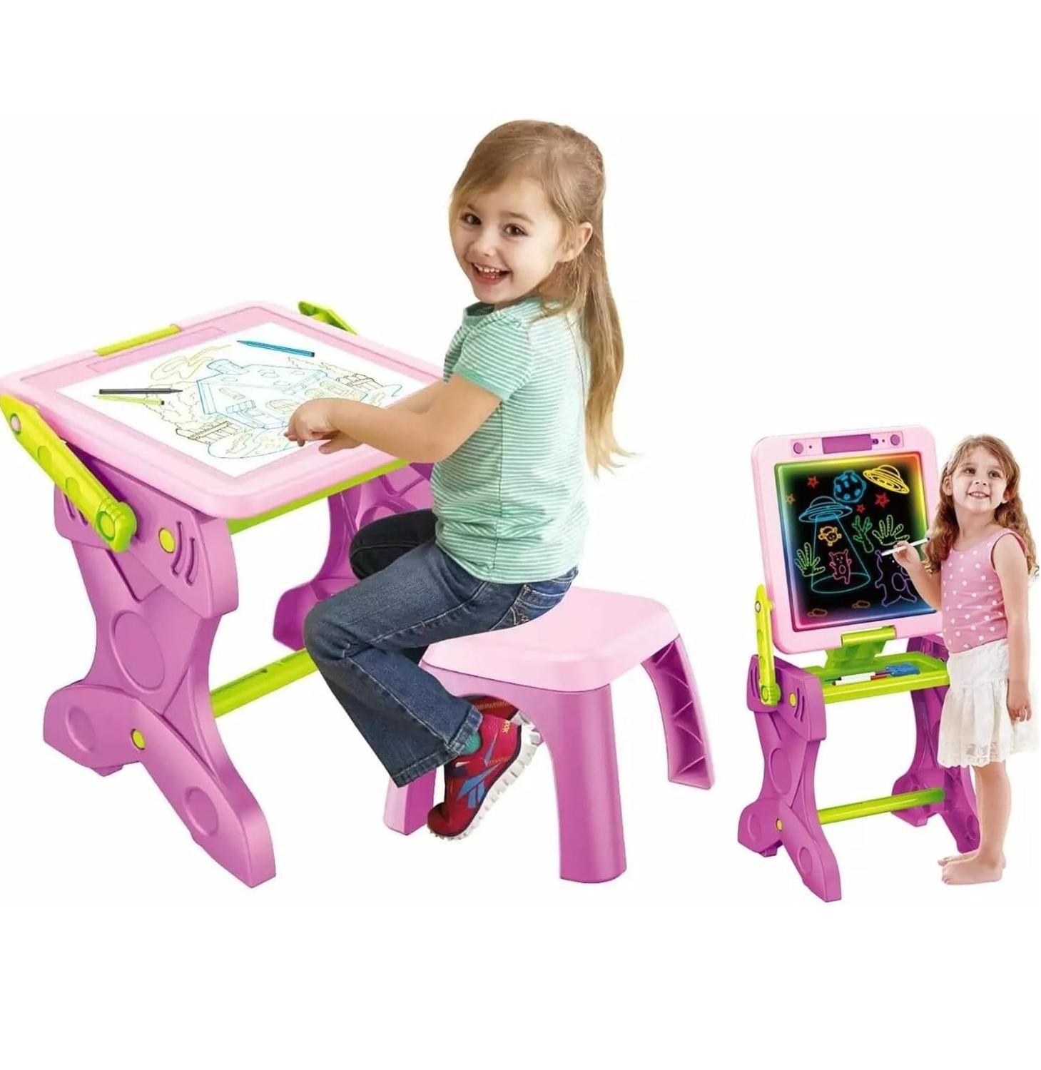 Escritorio Infantil 2 En 1 Con Pizarra Magica + Silla Para Niños-0