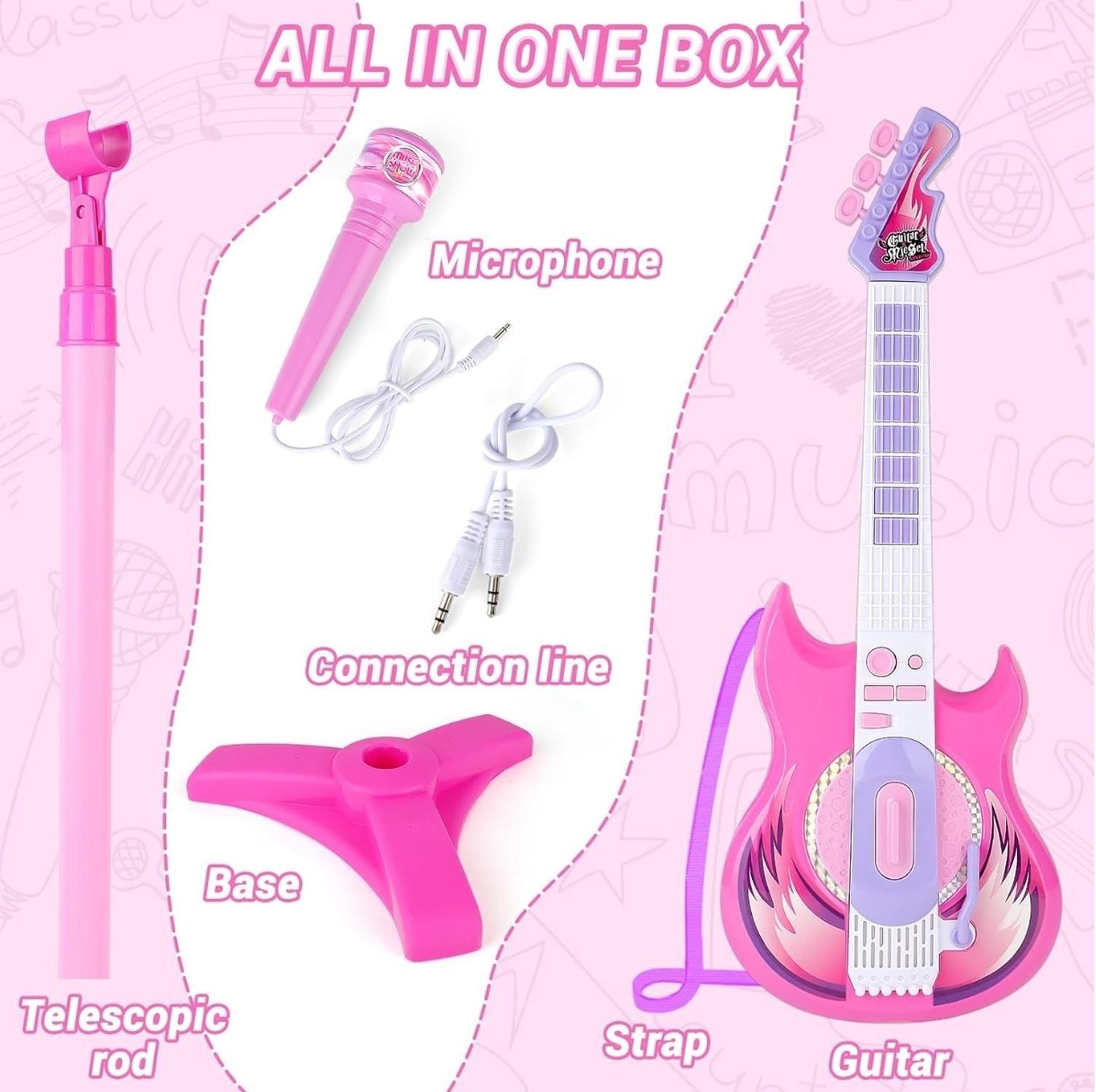 Kit Musical Para Niños Guitarra Microfono Y Entrada Para Celular Karaoke Infantil-2