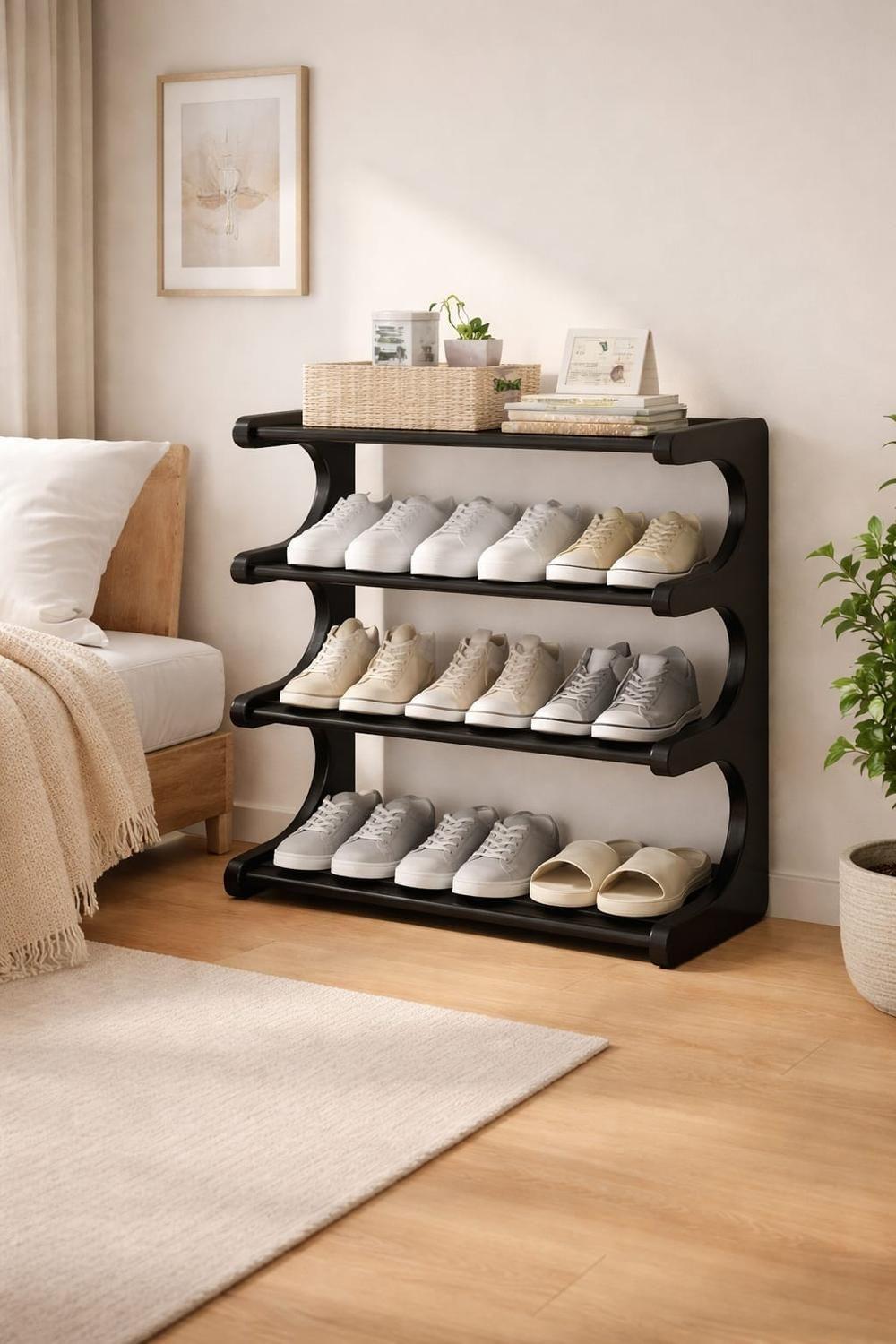 Zapatero Organizador 4 Niveles Negro Multiusos Para Dormitorios-2