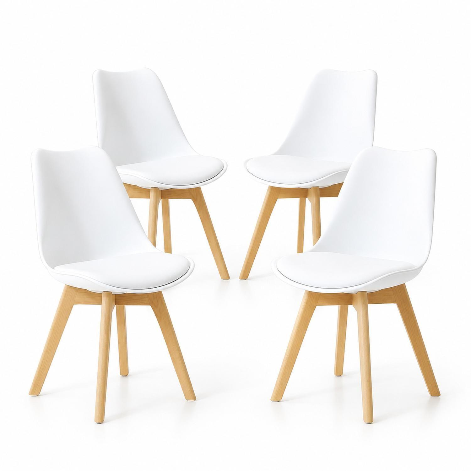Pack 4 Sillas de Comedor Tulip Blancas de Polipropileno y Madera-0
