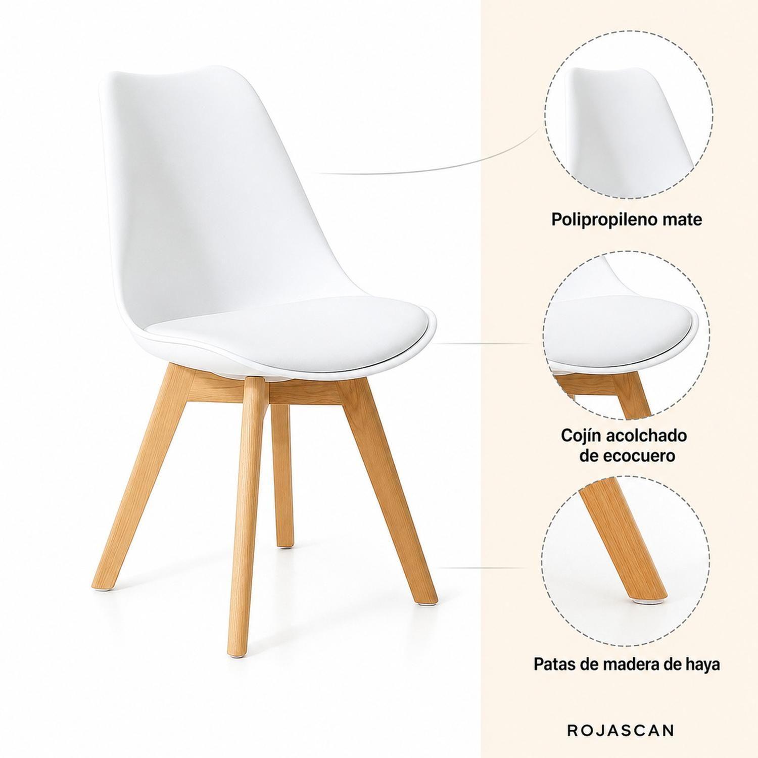Pack 4 Sillas de Comedor Tulip Blancas de Polipropileno y Madera-5