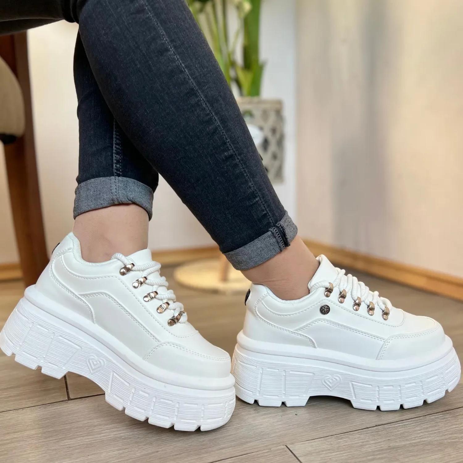 Zapatilla Blanco Mujer Plataforma Ecocuero Berlín 291-5-5