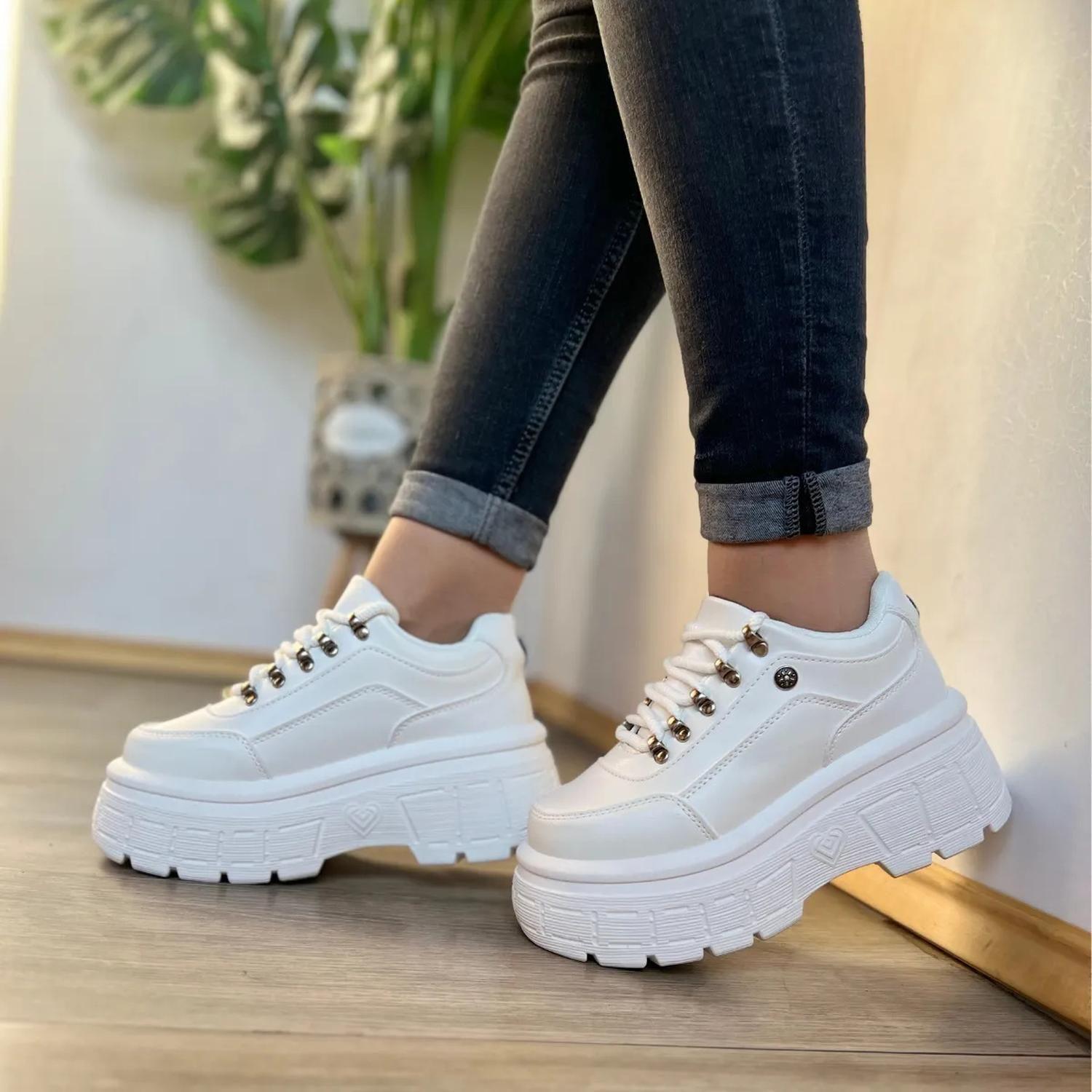 Zapatilla Blanco Mujer Plataforma Ecocuero Berlín 291-5-6