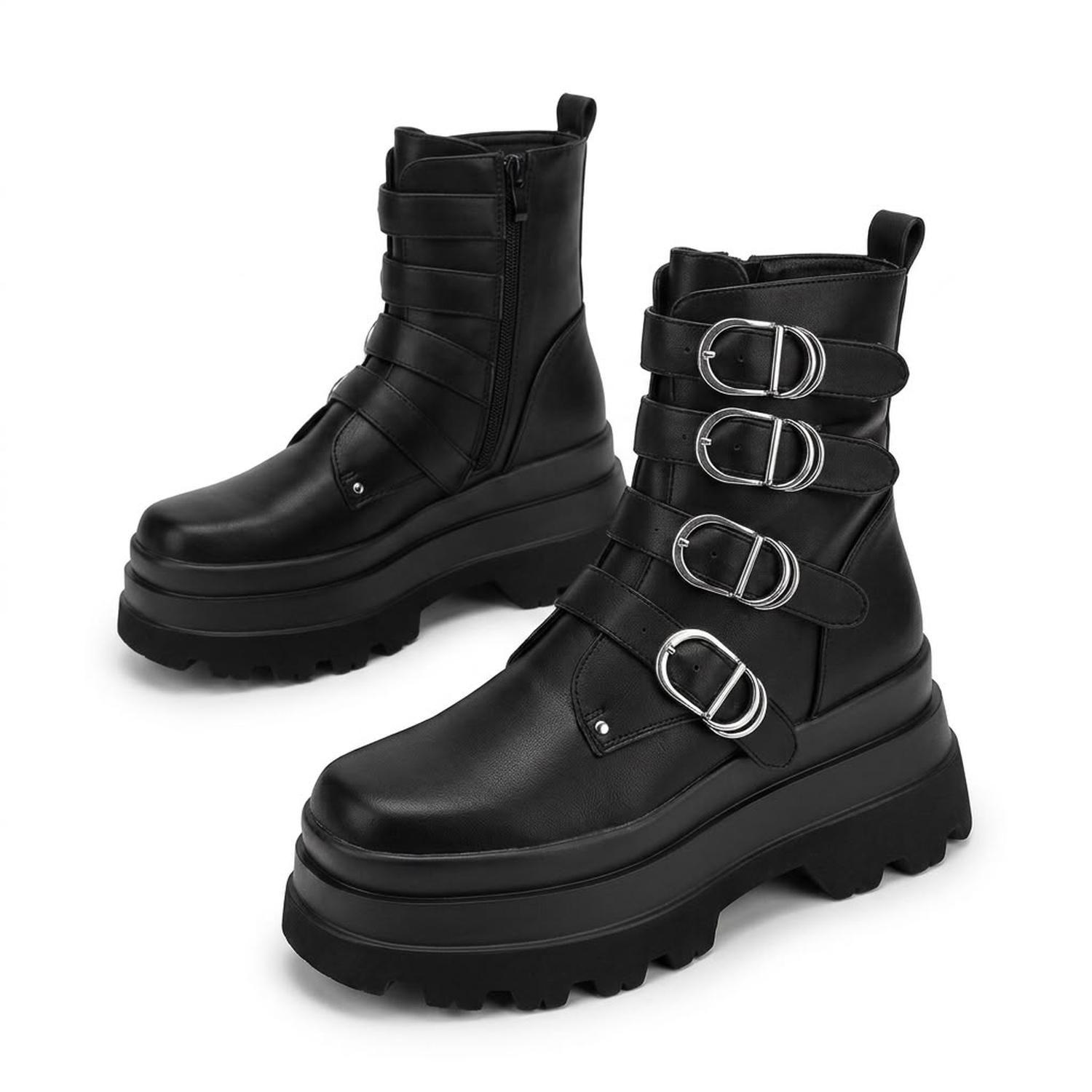 Bota Negro Mujer Gótica Punk Rock PU 2621-2