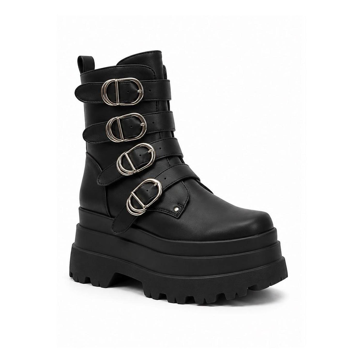 Bota Negro Mujer Gótica Punk Rock PU 2621-4