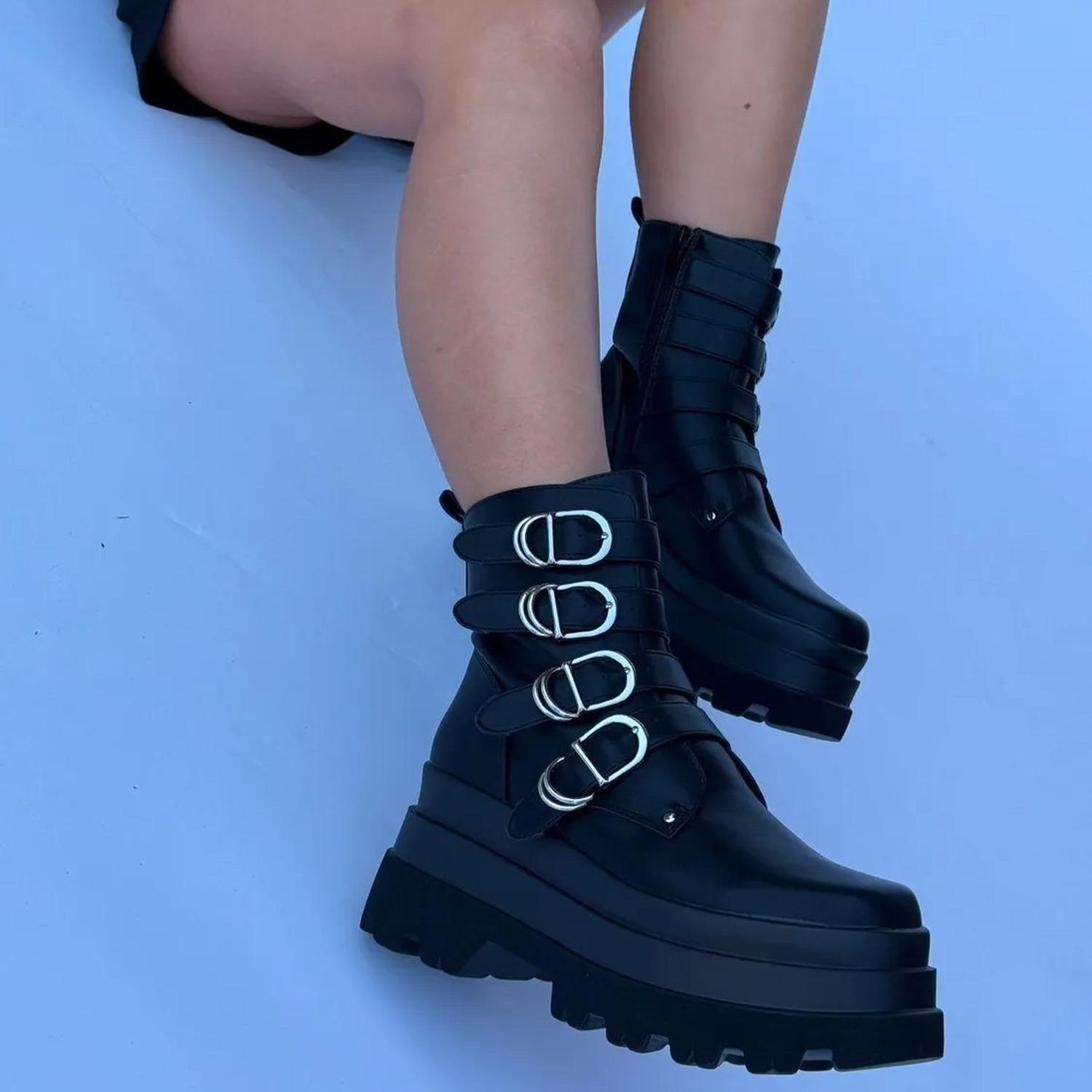 Bota Negro Mujer Gótica Punk Rock PU 2621-6