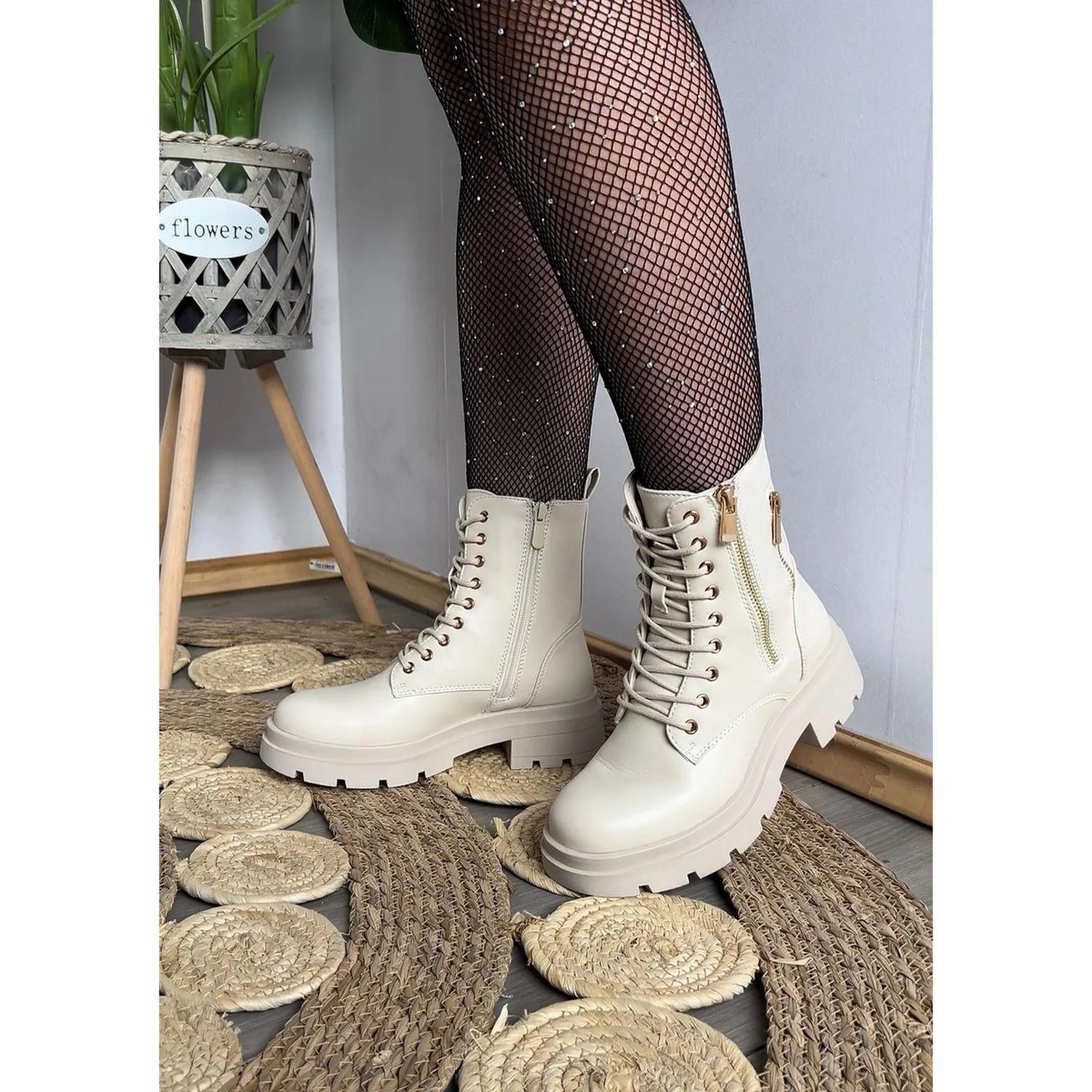 Bota Beige Mujer PU Combat 22-20-3