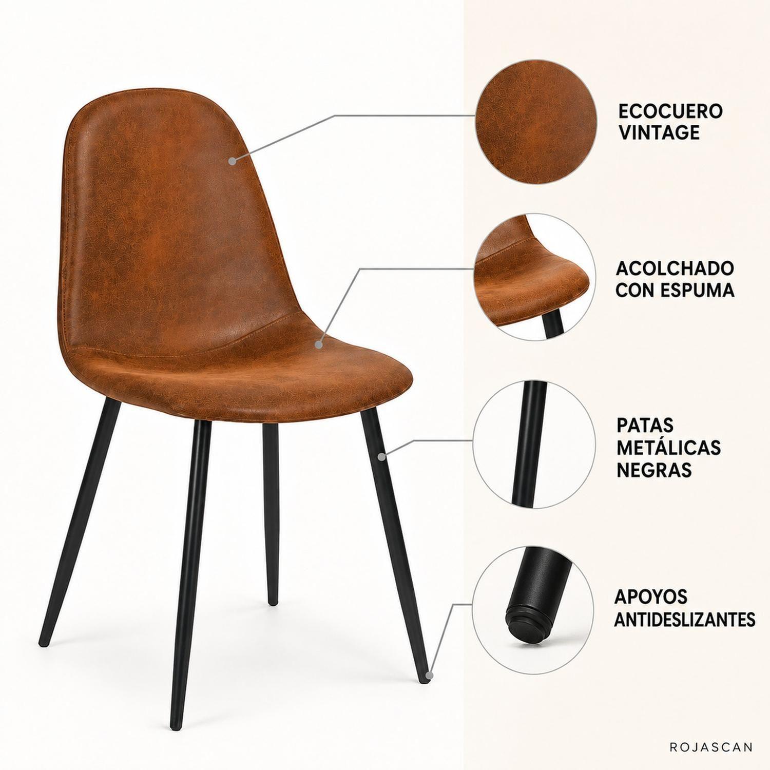 Silla Scoop Ecocuero Vintage con Patas Metálicas-3