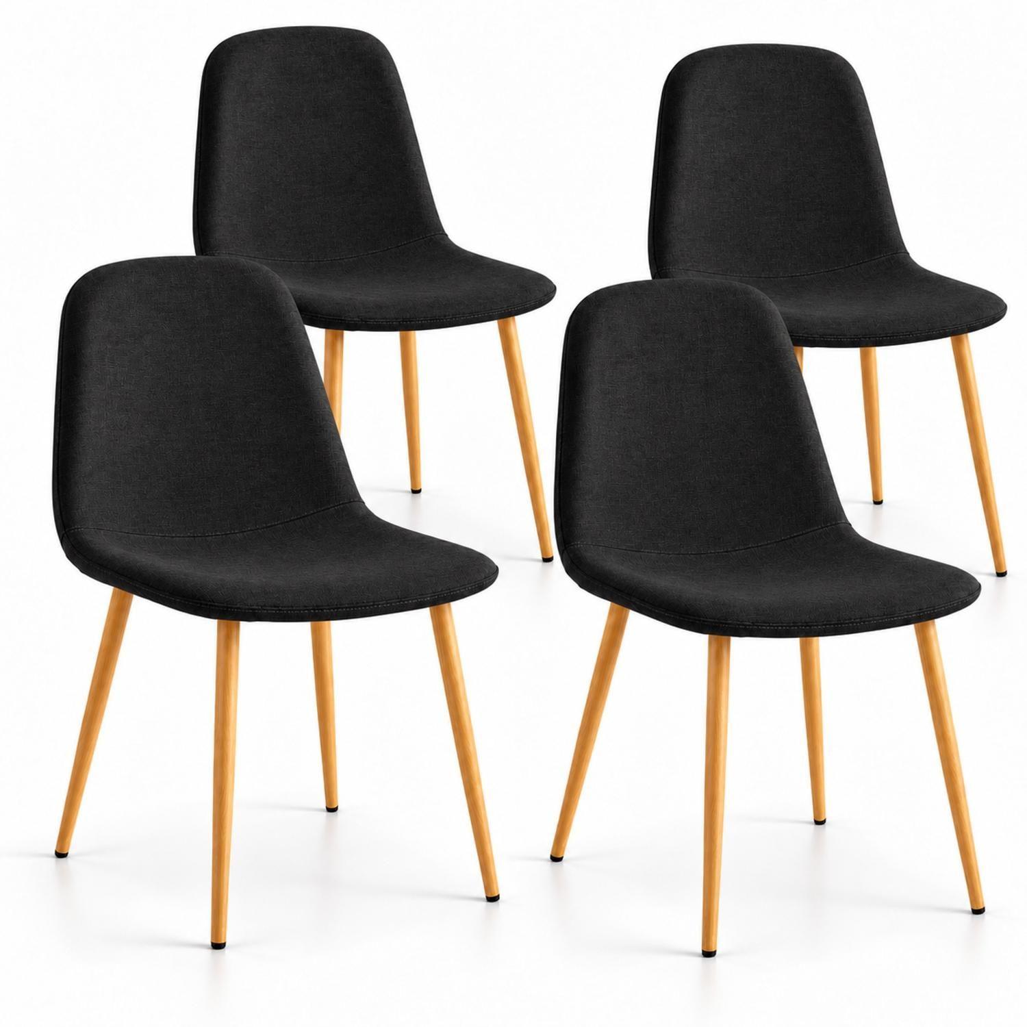 Pack 4 Sillas Comedor Negro Scoob Lino Patas Metal Tono Madera-0