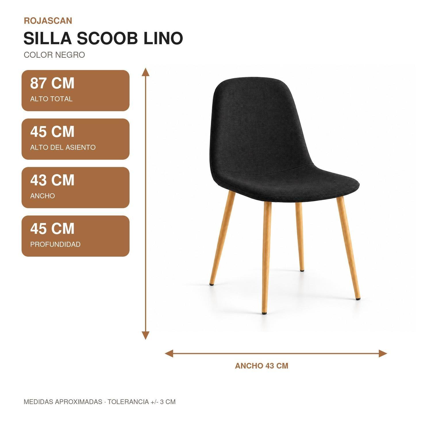 Pack 4 Sillas Comedor Negro Scoob Lino Patas Metal Tono Madera-4