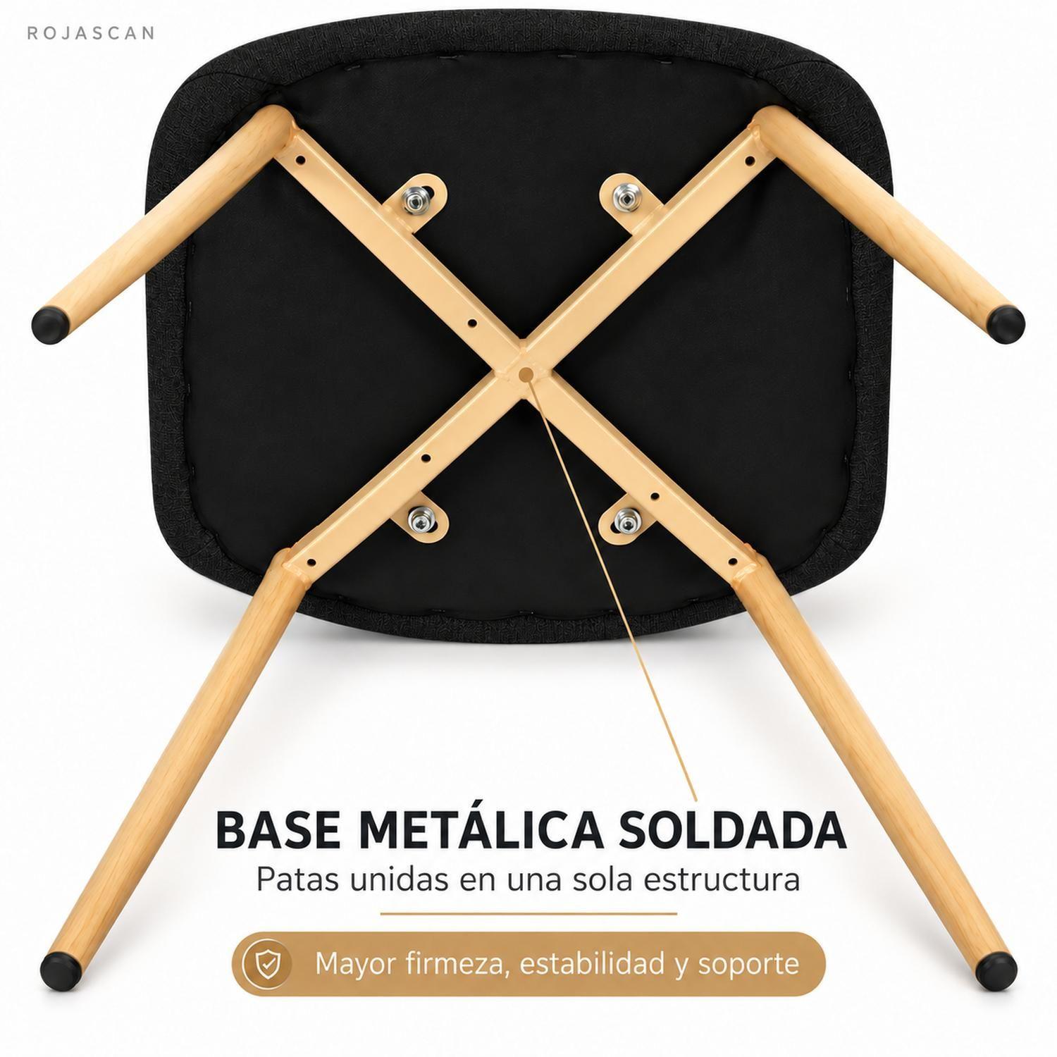 Pack 4 Sillas Comedor Negro Scoob Lino Patas Metal Tono Madera-5