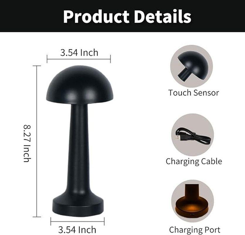 LAMPARA TOUCH HONGO RECARGABLE NEGRO - Dekora-4