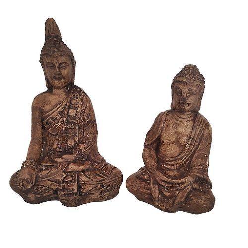 BUDA DE LA MEDITACION Y BUDA DE LA PROTECCION EFECTO MADERA 12 CM-0