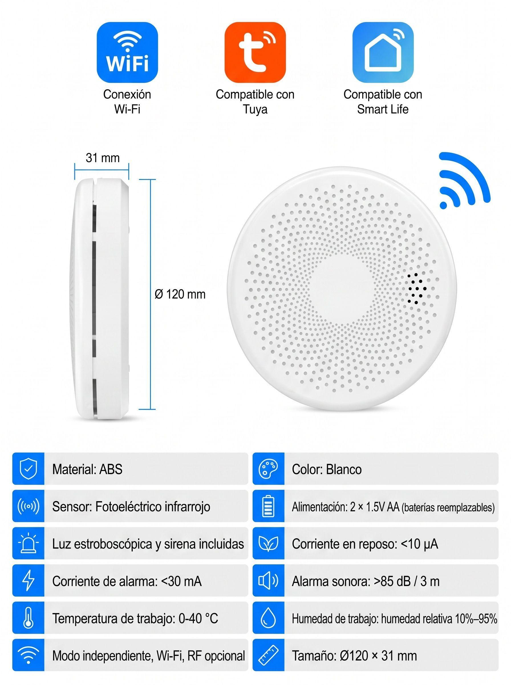 Detector Inteligente de Humo y Monóxido de Carbono WiFi-5