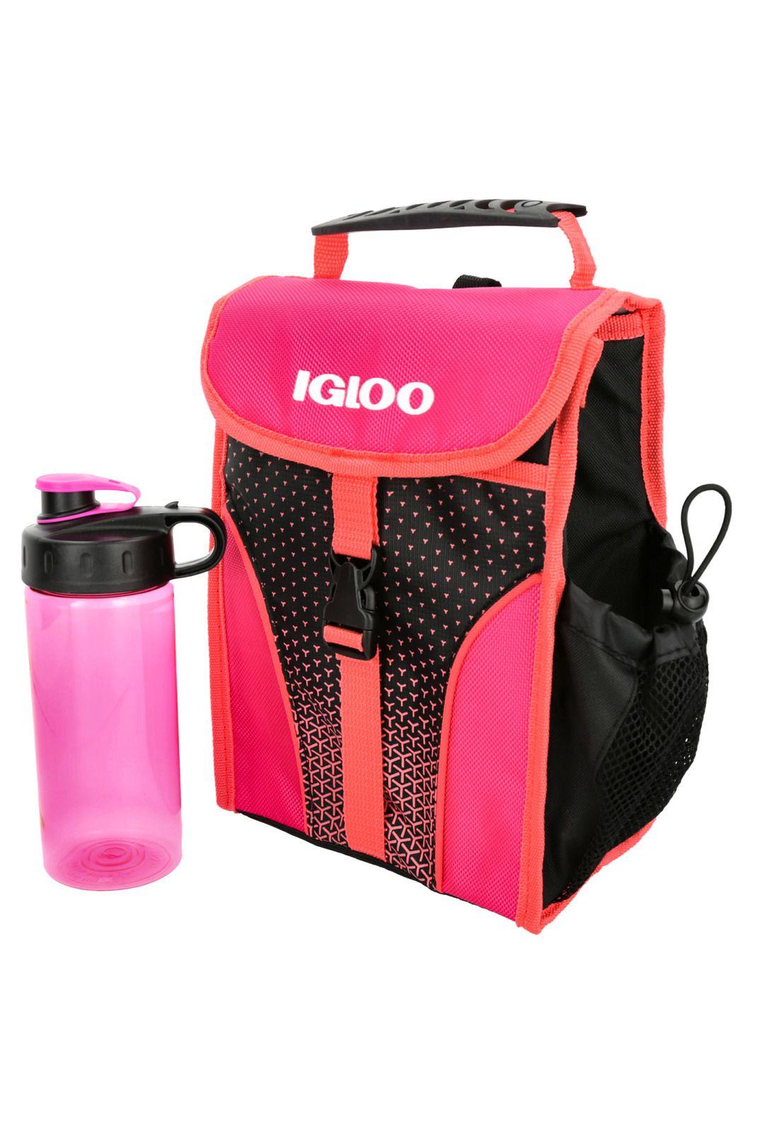 LONCHERA IGLOO FUCSIA/NEGRO + BOTELLA-0