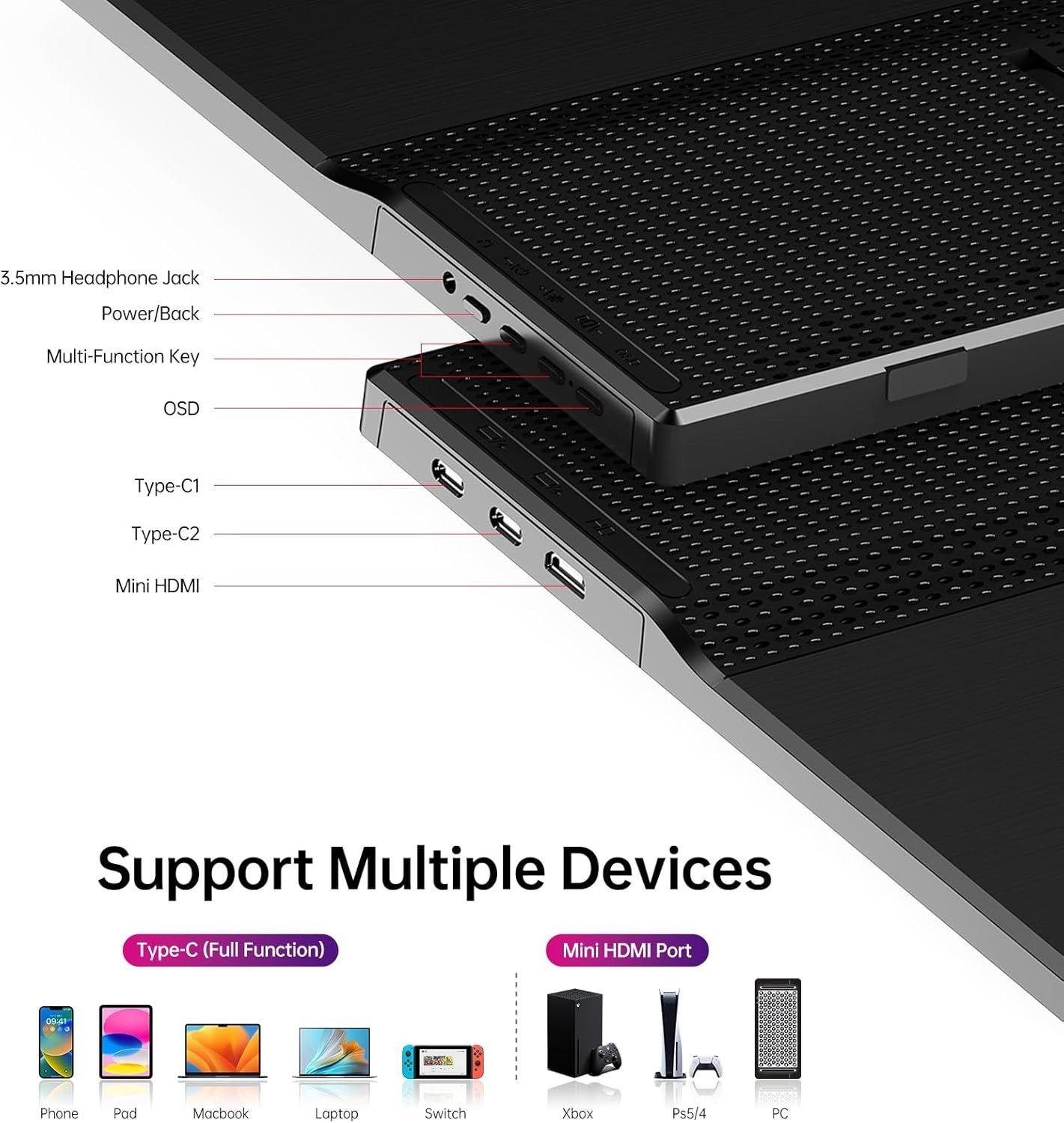 Monitor Portátil YXK 15,6'' Full HD 1080p USB-C HDMI -3