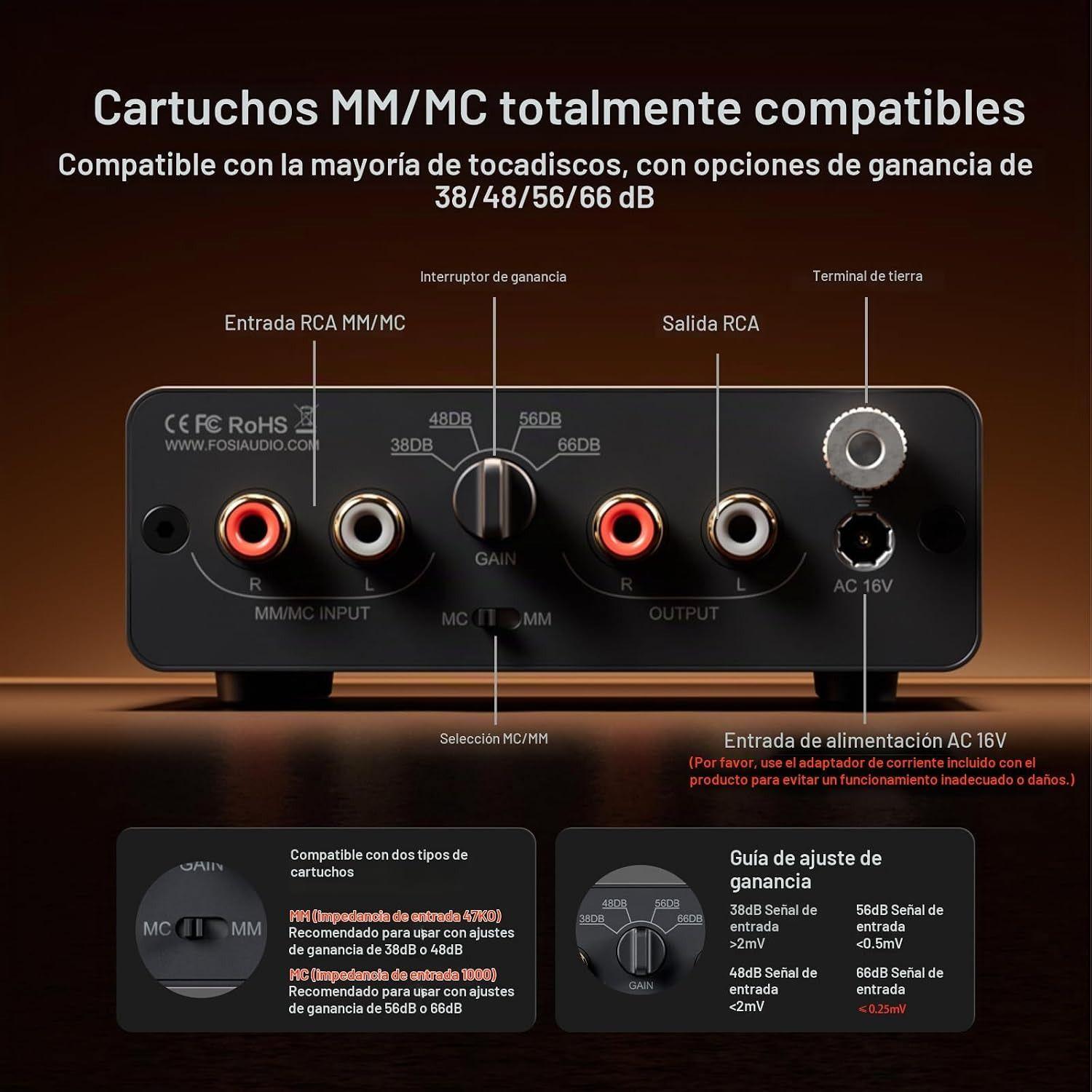 Preamplificador Phono para Tornamesa MM MC Fosi Audio Box X5-2