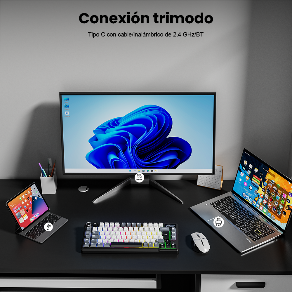 Teclado Mecánico Inalámbrico RK L75 75% con Teclas Macros-3