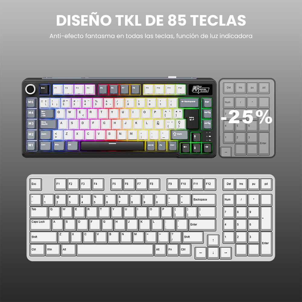 Teclado Mecánico Inalámbrico RK L75 75% con Teclas Macros-4