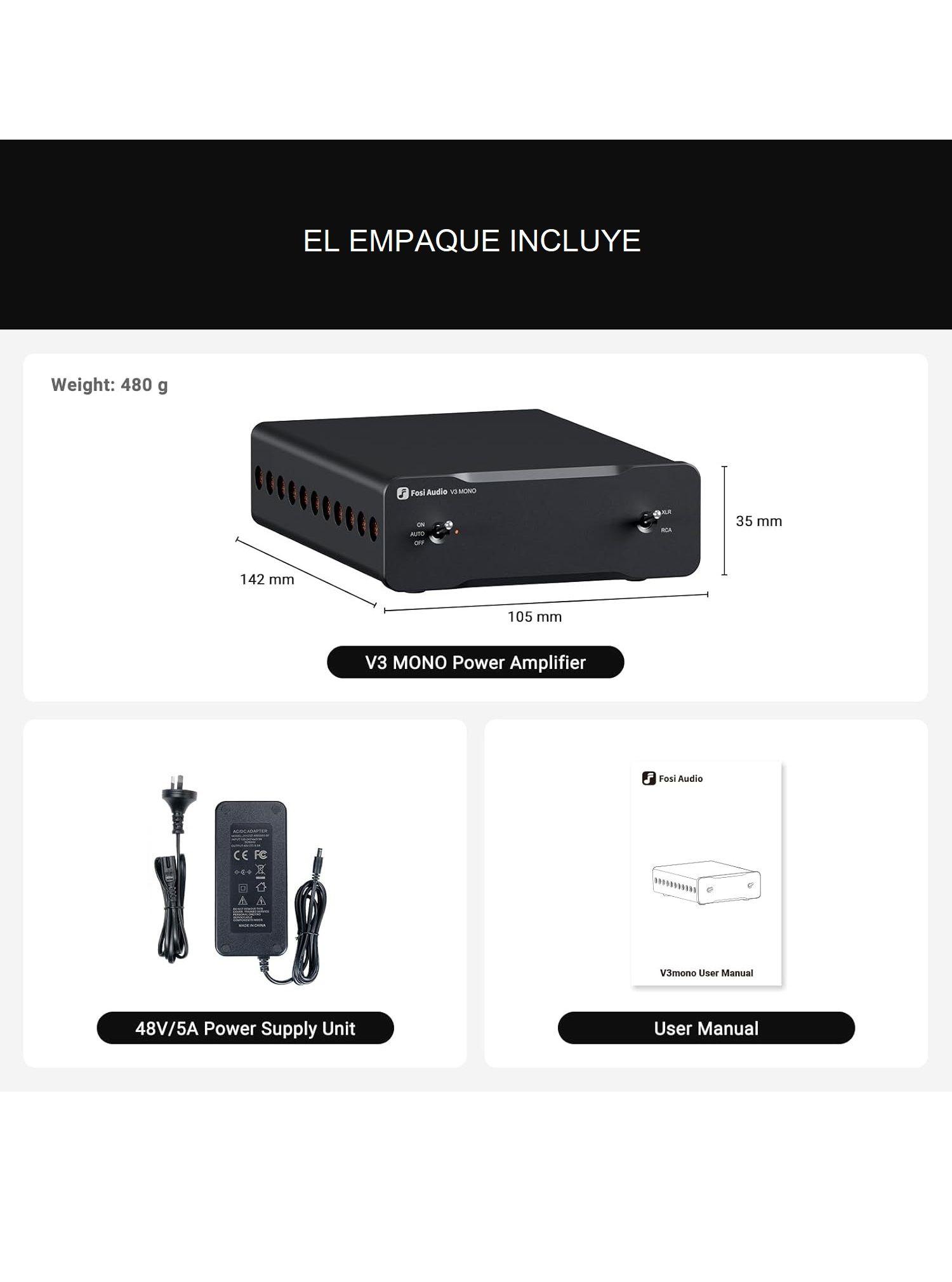 Amplificador de Sonido Clase D HiFi Fosi Audio V3 Mono-4