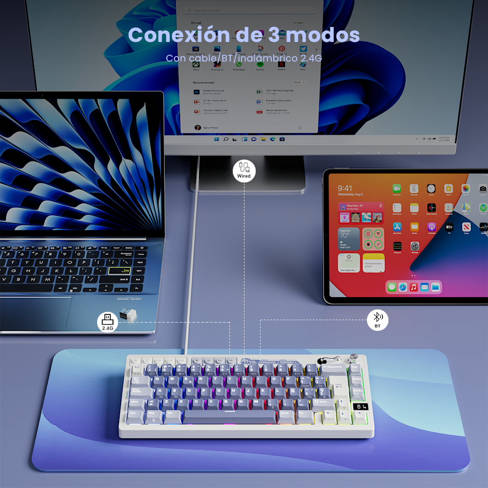 Teclado Mecánico Inalámbrico RKM65 Ocean Blue 65% Español-4