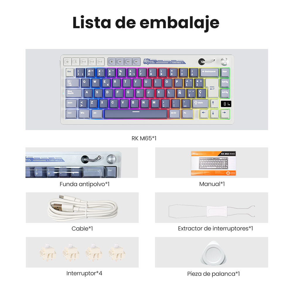 Teclado Mecánico Inalámbrico RKM65 Ocean Blue 65% Español-8