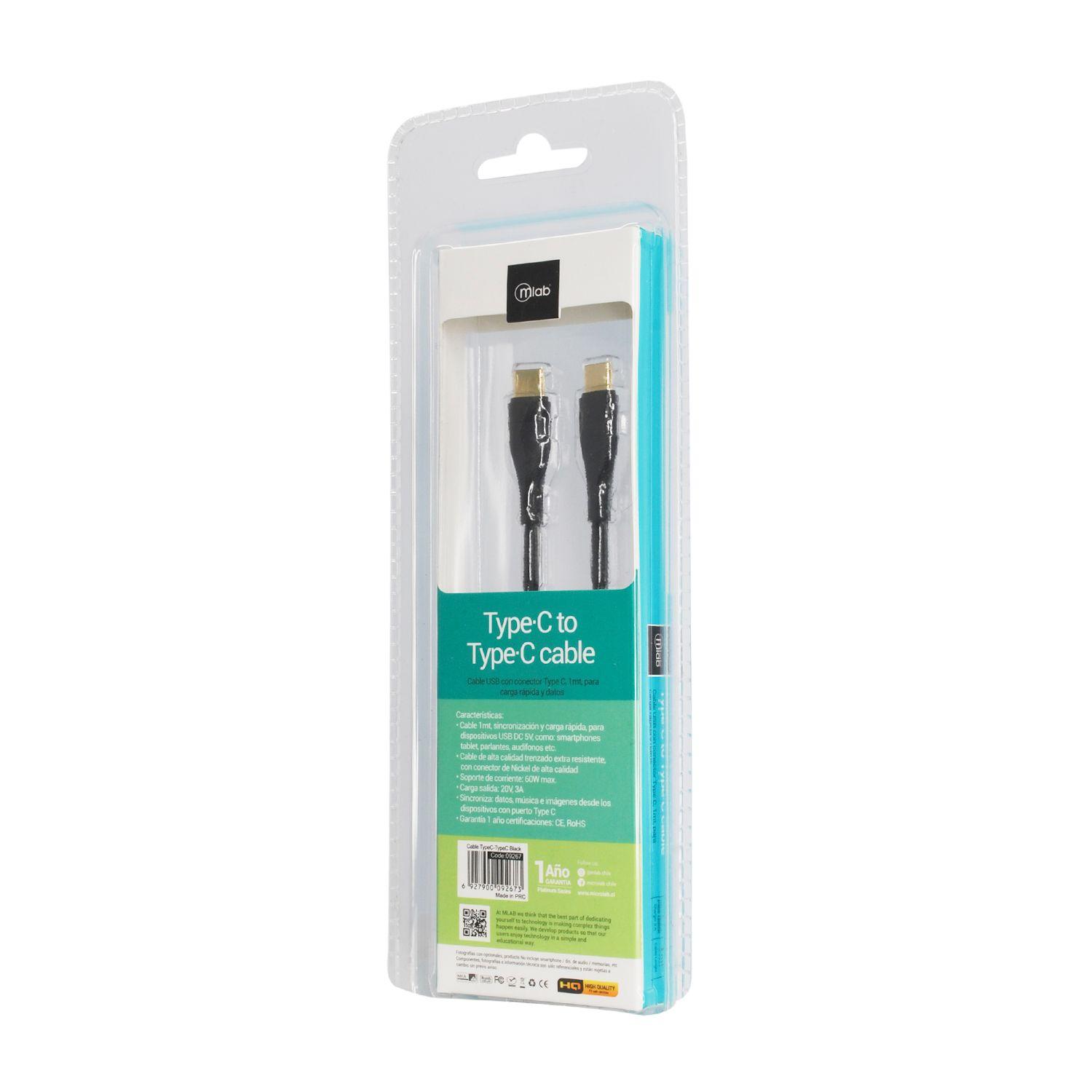 Cable USB Tipo C a Tipo C de 1m Negro - Mlab-2