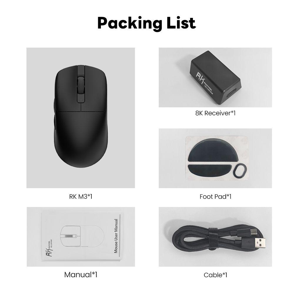 Mouse Gamer Inalámbrico RK M3 Black 8K PAW3950 30000DPI-6