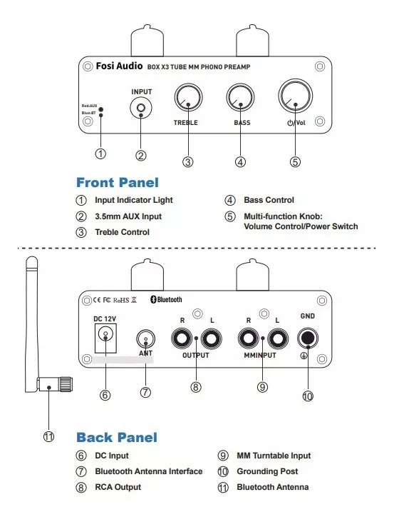 Preamplificador Bluetooth para Tornamesas Fosi Audio Box X3-4