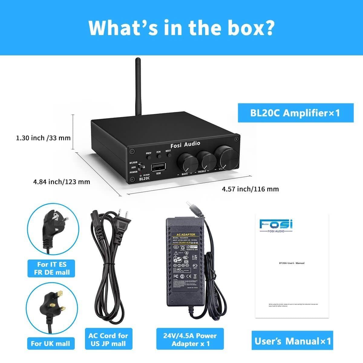 Amplificador Estéreo Bluetooth Fosi Audio BL20C-4