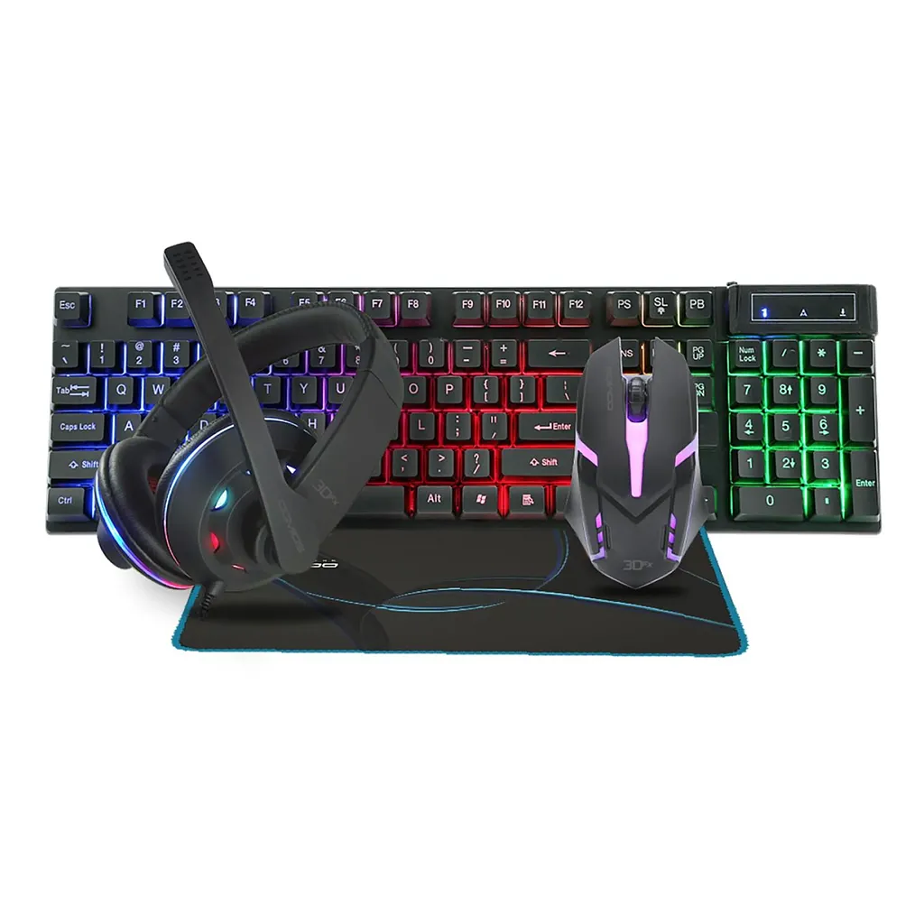 Kit Gamer OGMIOS 4 en 1 Teclado Mouse Audífono Mousepad 3DFX-0
