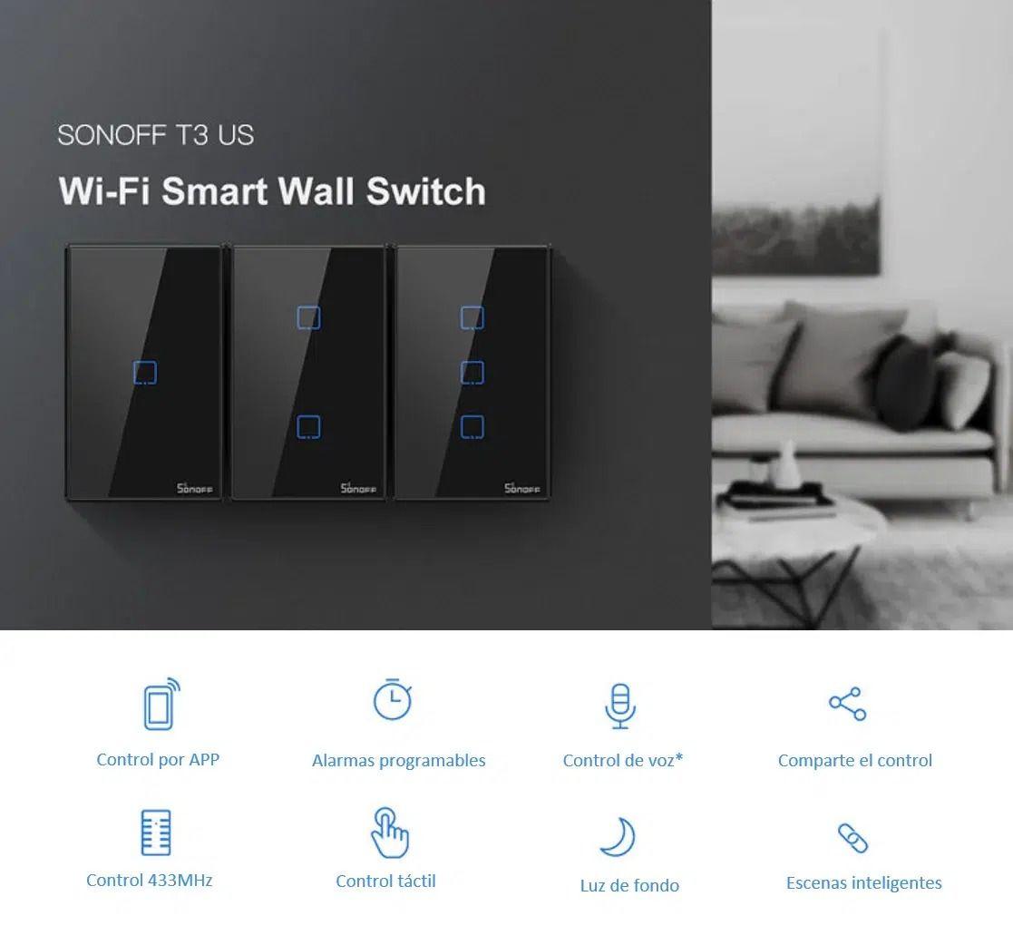 Interruptor Wifi de pared Sonoff TX RF de 2 canales - Negro-2