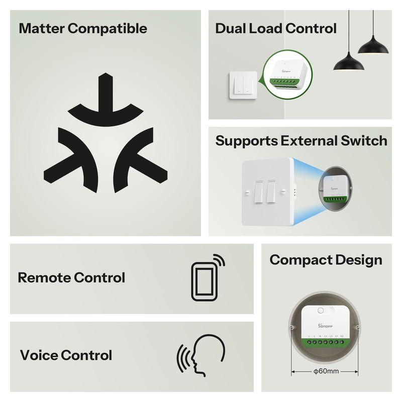 Interruptor WiFi de 2 Canales Sonoff Mini-2GS con Matter-4